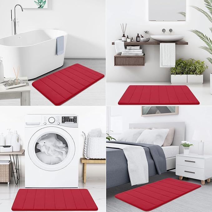 Buganda Memory Foam Bath Mat, 35.4" x 24", Ultra Soft and Non-Slip Bathroom Rugs, Water Absorbent and Machine Washable Bath Rug Runner for Bathroom, Shower, and Tub, Red