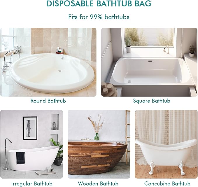 AGPTEK 20 Pack Disposable Bathtub Cover Liner, Large Bathtub Liner Plastic Bag for Salon, Household and Hotel Bath Tubs (102 x47 Inch)
