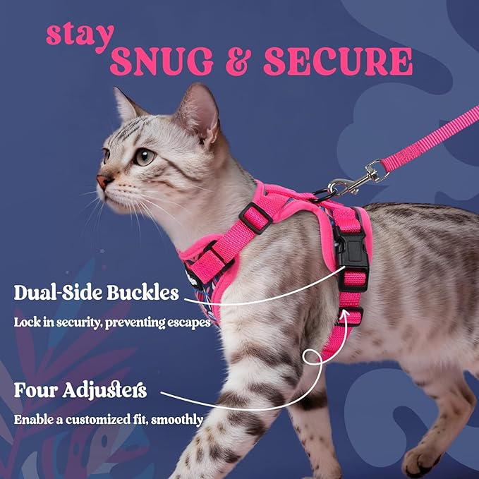 rabbitgoo Cat Harness and Leash Set, Escape Proof Kitten Harness for Safe Outdoor Walks, Soft Breathable Adjustable Vest with Reflective Strips for Kittens and Extra Small Cats, Coconut Fuchsia, XXS