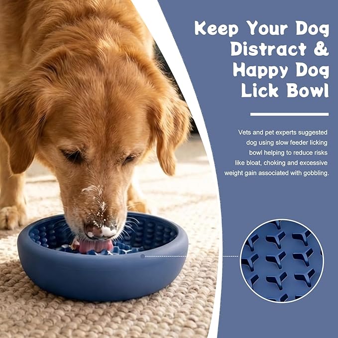 Slow Feeder Dog Lick Bowl, Freeze Silicone Feeding Dogs Licking Bowls for Anxiety Relief, Non-Slip Enrichment Puzzle Pet Treat Dispenser for Distraction, Lick Mat Pads for All Dogs Cats (Blue, Large)