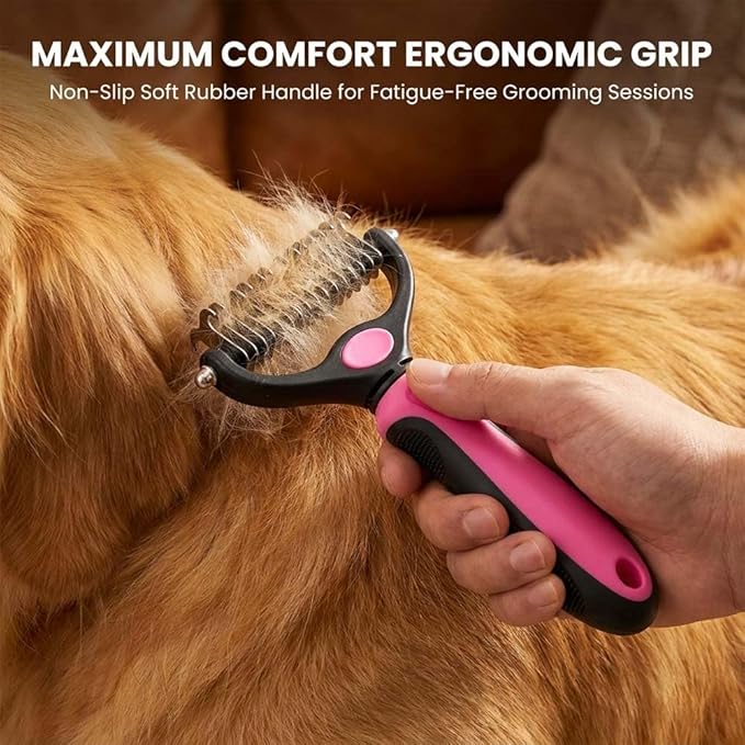 Sakerplus Pet Pro Grooming Tool for Dogs & Cats, Professional Deshedding & Dematting Brush, Stainless Steel Undercoat Rake for Long & Short Hair Pets, Gentle Pet Hair Remover Comb (Pink,Small)