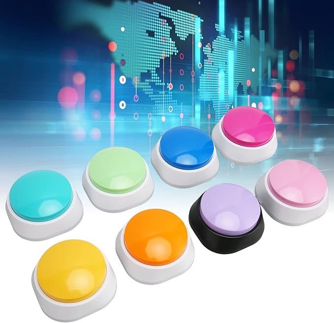 Dog Training Clickers, Recordable Dog Talking , Pet Communication Training Buzzer, 30s Voice Record and Playback, Battery Powered, for Drink, Play, Eat, 8 Packs