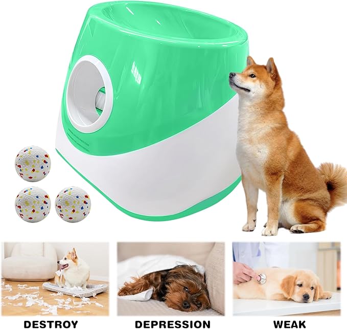 Automatic Ball Launcher for Dogs with 3 Tennis Balls - Interactive Dog Toy with 3 Adjustable Distances, Rechargeable Ball Thrower for Small & Medium Dogs, Indoor Outdoor Fetch Machine for Pet Exercise