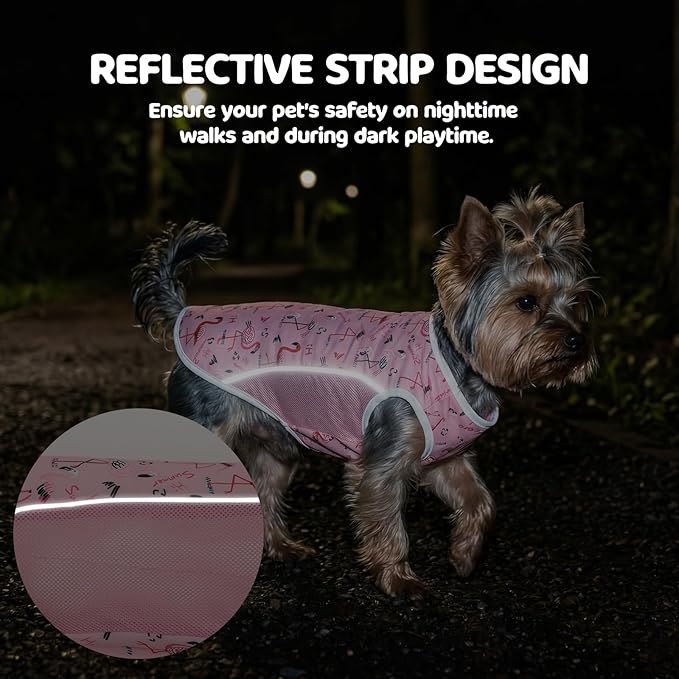 UPF 50+ Sun Protection Dog T-Shirt, 2 Pack Lightweight Sleeveless Dog Vest for Small Dogs Girl – Reflective Strips, Quick-Dry Pet Apparel, Sports Fan Shirt P23ST00511M