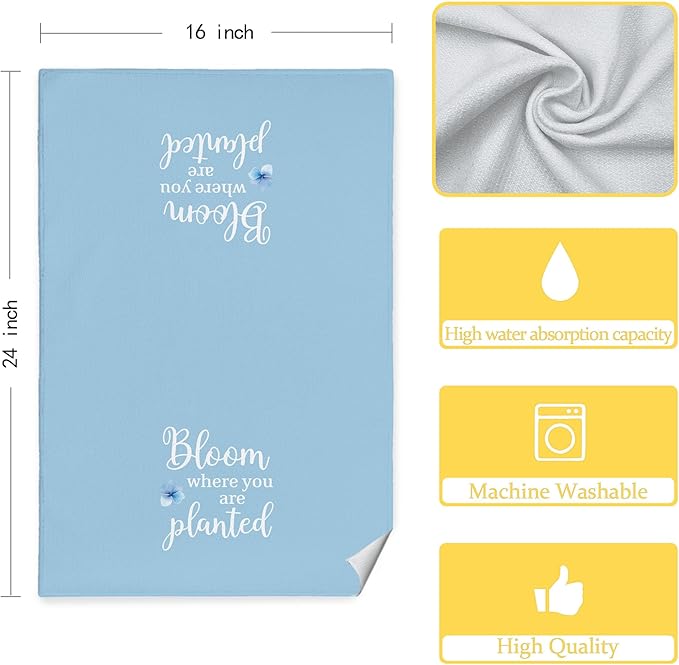 Hydrangea Kitchen Towels Set of 4 - Bloom Where You are Planted Blue Hydrangea Decorative Hand Towels for Bathroom Gifts, 16x24