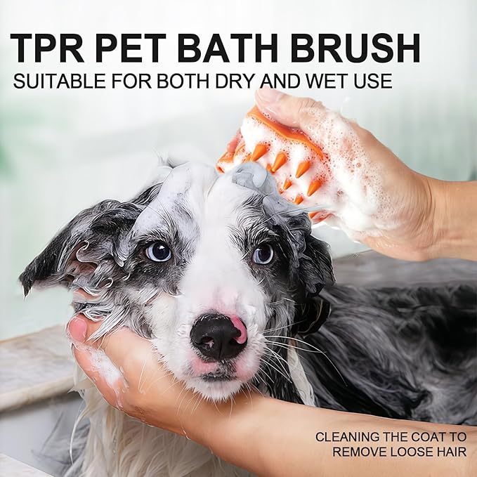Orange Cat-Shaped Dog Shampoo Brush Dog Washing Brush Massage Bath Brush for Dogs Cats Remove Loose Hair Knots Gentle Pet Grooming Tool Deep Cleansing