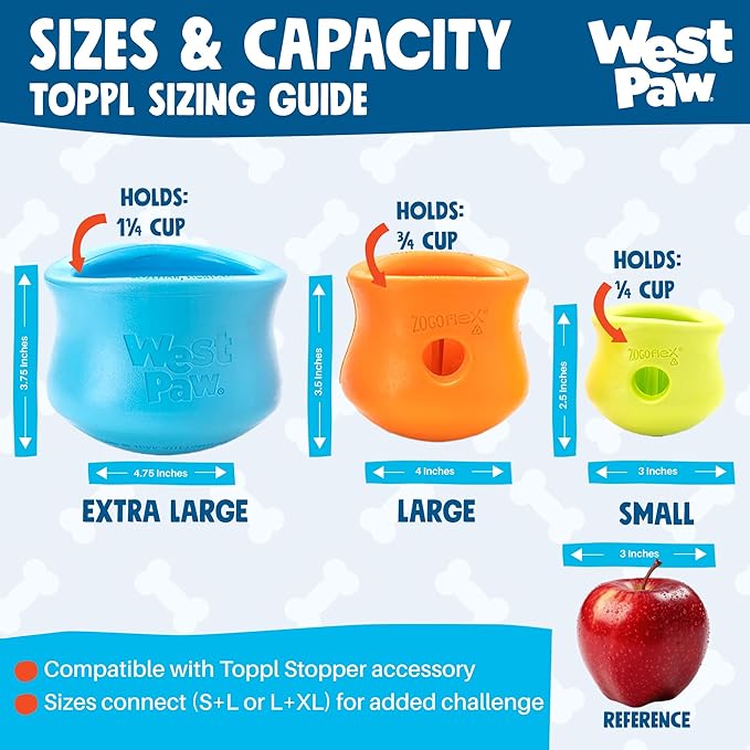 WEST PAW Zogoflex Toppl Interactive Treat Dispensing Puzzle Dog Toy for Mental Stimulation & Enrichment-Holds Kibble & Treats-Lickable, Freezable & Dishwasher Safe-Made in USA-Large-Sunflower Yellow