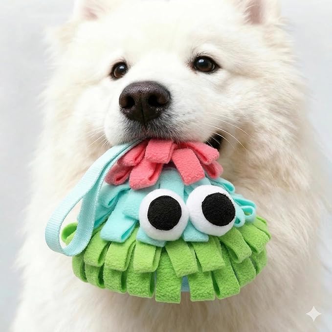 Squeaky Dog Snuffle Toy, Interactive Hide and Seek Food Puzzle for Boredom Relief, Slow Eating & Mental Enrichment, Monster Snuffle Ball for Small Dogs(Pink-Blue-Green)