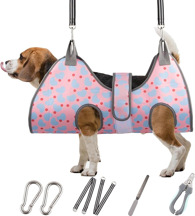 ATESON Dog Grooming Hammock Harness for Medium Dogs Nail Trimming, Dog Sling for Cutting Nails, Dog Hanging Holder Hanger for Clipping Nails with Nail Clippers, Nail File