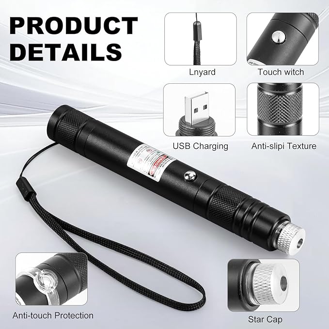 Long Range Red Laser Pointer, Laser Pointer High Power, Red Lazer Pointer Rechargeable for Hiking, Cat Laser Toy USB Charge