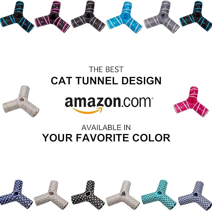 Cat Tunnel - Collapsible 3 Way Quatrefoil Play Toy - Tube Fun for Rabbits, Kittens, and Dogs - Quatrefoil Gray/White