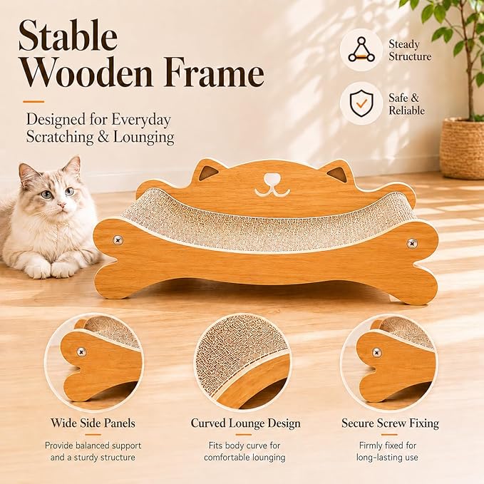 Cat Scratcher Bed for Indoor Cats - Summer Cool Hammock, 23.2″ Large Scratching Lounge with 40 lbs Weight Capacity, Wooden Modern Cat Scratching Post & Pad Furniture
