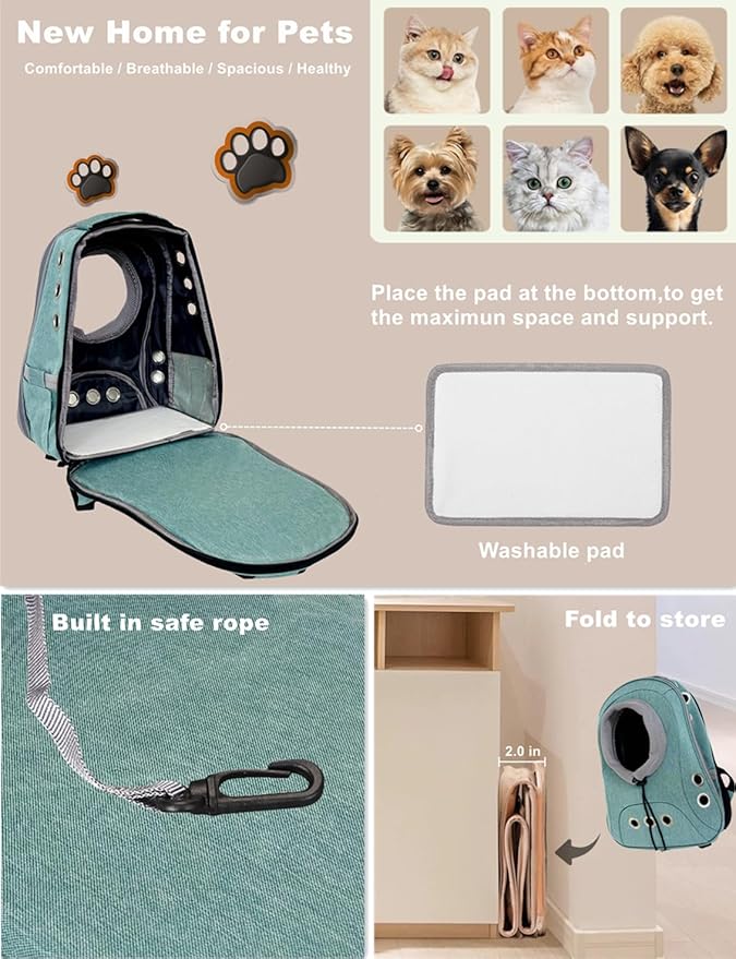 Small Dog Cat Chest Backpack Carrier,Large Space Ventilated Front Facing Backpack Carrier for Puppy,Lightweight Doggy Backpack for Hiking,Camping,Travel,Outdoor,Max 12 lbs(Cyan)