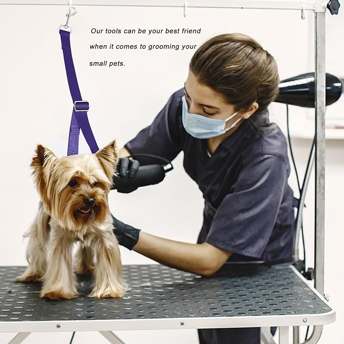 ASOCEA Dog Grooming Belly Strap Belly Band & Loop 3 Sets Adjustable Dogs Groomer Extension Strap for Pet Grooming Tables Arms Bathing Restraint Leash for Small & Medium Dogs(Purple)