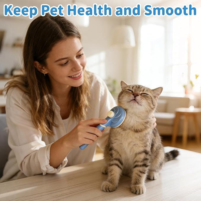 One-Click Self Cleaning Slicker Brush for Dogs & Cats, Gentle Round Pins Deshedding Tool for Long & Short Hair