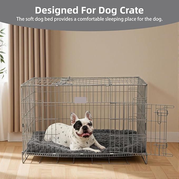 Washable Dog Bed Mat Ultra Soft Dog Crate Pad Comfy Fluffy Pet Kennel Beds Sleeping Mattress for Large Jumbo Medium Small Dogs Grey