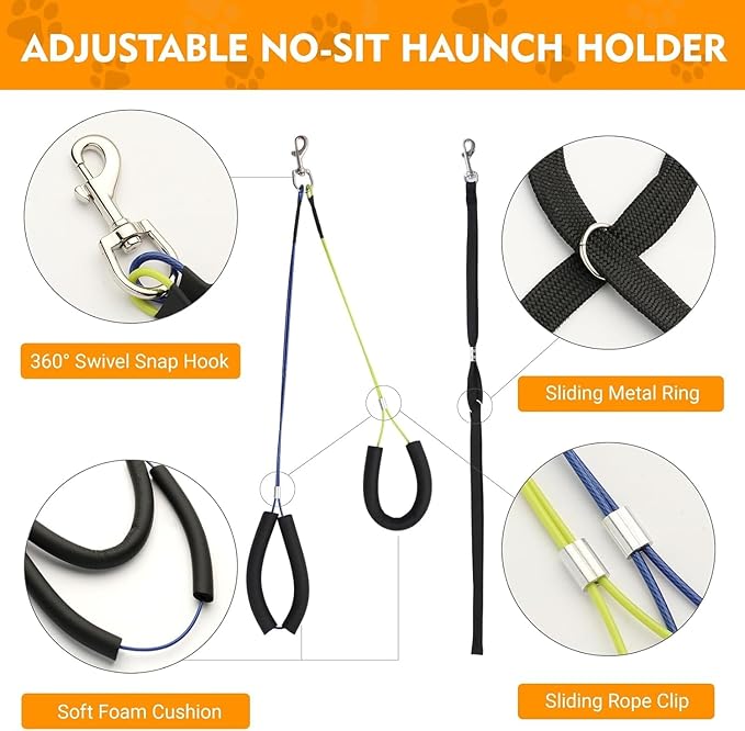 Adjustable Dog Grooming Arm with Clamp, 20″–30″ Height, Dog Grooming Table Arm with Hammock and No-Sit Holder, Grooming Restraint for Small Medium Dogs at Home or Salon