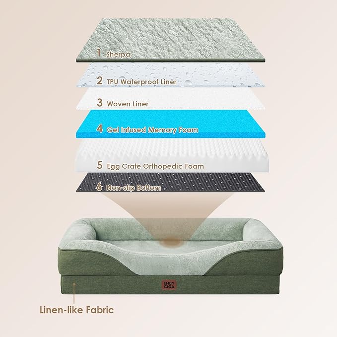 EHEYCIGA Orthopedic XL Dog Bed for Large Sized Dog, 42x30 Inch Extra Large Memory Foam Dog Couch Bed with Sides, Waterproof Liner & Washable Removable Cover, Green