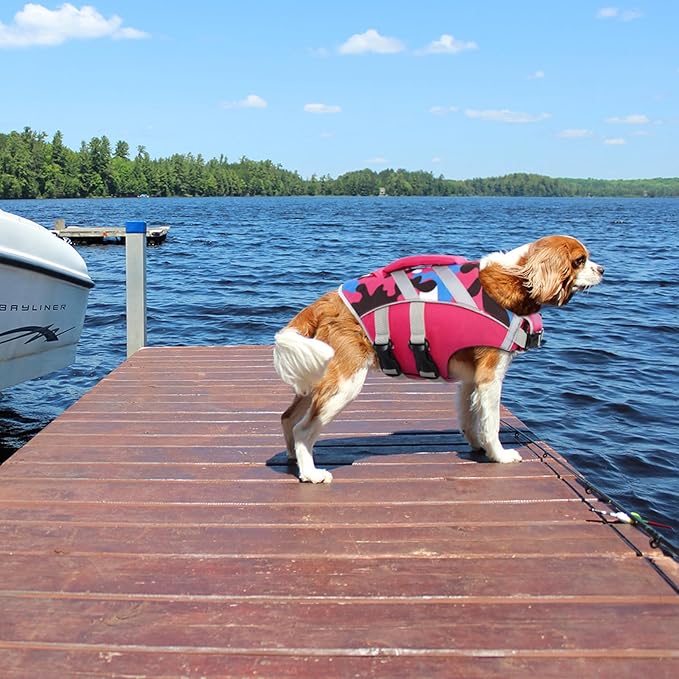 Kuoser Dog Life Jacket with Reflective Stripes, Dog Life Vest for Swimming Boating, Adjustable Pet Lifejackets with High Flotation, Doggie Swimsuit for Small Medium Large Dogs