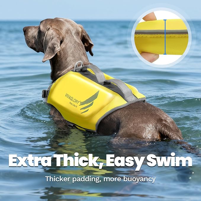 VIVAGLORY High Buoyancy Dog Life Vest, Swimming Vest with Handle, Dog Life Jacket for Swimming & Boating, Buoyancy for Puppy Doggy, XL, Yellow