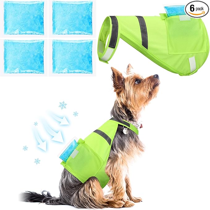 Aliceset 2 Pcs Dog Cooling Vest with 4 Recyclable Ice Pack Summer Outdoor Dog Cooling Harness Shirt Adjustable Pet Cooler(Fluorescent Green,Medium)