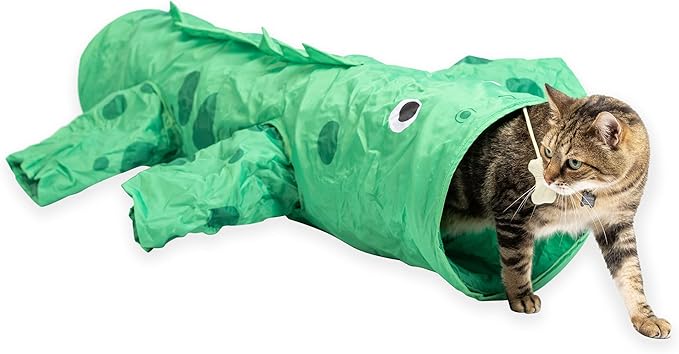 Pet Craft Supply Dizzy Dino Multi Cat Tunnel Boredom Relief Toys with Crinkle Feather String for Dogs, Cats, Rabbits, Kittens and Guinea Pigs for Hiding Hunting and Resting (8754)