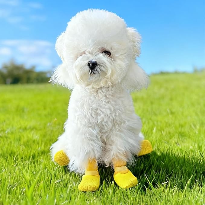 Dog Boots,Dog Paw Protectors Socks for Hot Pavement,Anti Slip Dog Shoes for Hardwood Floors_M(Yellow)