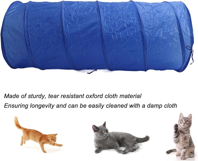 Drfeify Dog Agility Training Tunnel Portable Tear Proof Round Tunnel for Dog Play Training, Blue Oxford Fabric 23.6 X 59.1in