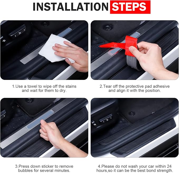 4PCS Car Door Sill Protector, Anti-Scratch Door Edge Guards Protector, Rubber Car Door Sills Scratch Protection, Universal Auto Threshold Pedal Edge Protector Strip (Black, Width 1.69")