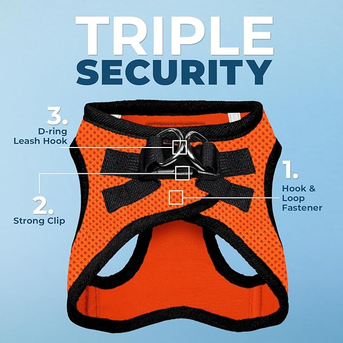 Best Pet Supplies Voyager Step-in Air All Weather Mesh Harness and Reflective Dog 5ft Leash Combo with Neoprene Handle, for Small, Medium and Large Breed Puppies - Set (Orange/Black Trim), XX-Small