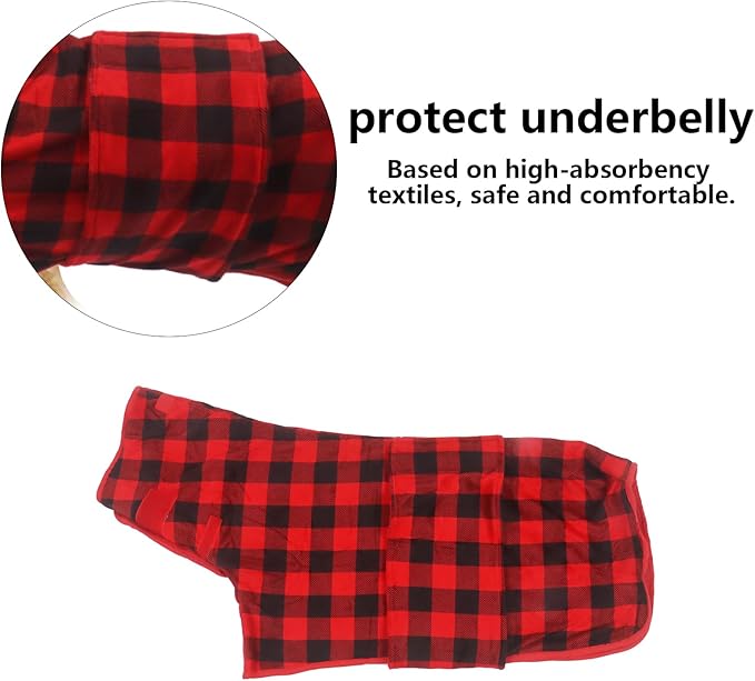 Geyecete Dog Drying Coat - Fast Drying Dog Bath Robe Towel - Microfibre Super Absorbent - Red Black Grid - M