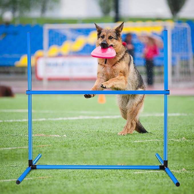 Shappy 4 Pieces Dog Agility Equipment with Adjustable Height Jump Bars Adjustable Dog Agility Jumps with Carry Bag Exercise Jumping Hurdles for Indoor Outdoor Course Game(Blue)