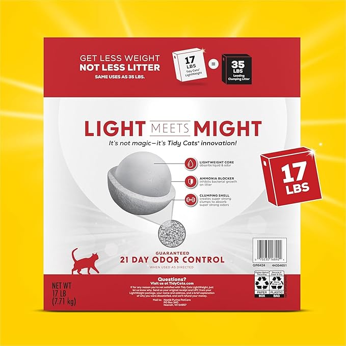 Purina Tidy Cats LightWeight 24/7 Performance Odor control, Multi-Cat, Clumping, 99.9 Percent Dust Free Cat Litter, 17 lb. Box