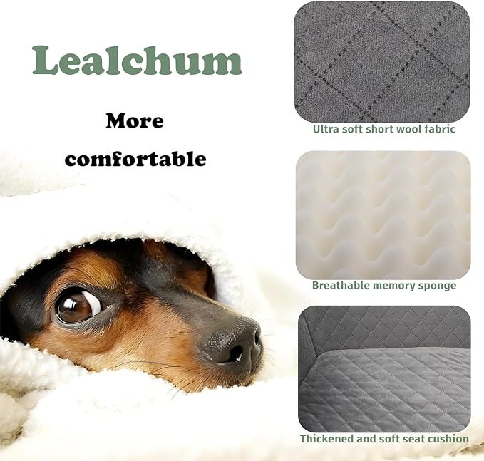 Lealchum Dog Car Seat for Medium/Large Dogs,2 Clip-On Safety Leashs for 2 Small Dogs,Removable and Washable Comfy Pet Car Seat,Easy to Install and Clean (Beige, Large)