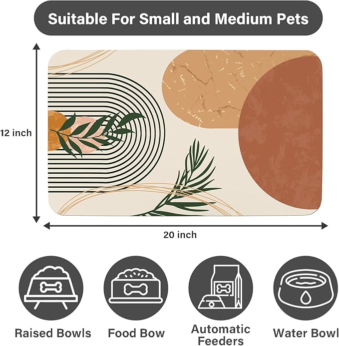 Cat Food Mat for Floors Waterproof Dog Mat for Food and Water Bowl Quick Dry Easy to Clean Nonslip Pet Mats, 12 * 20, Brown