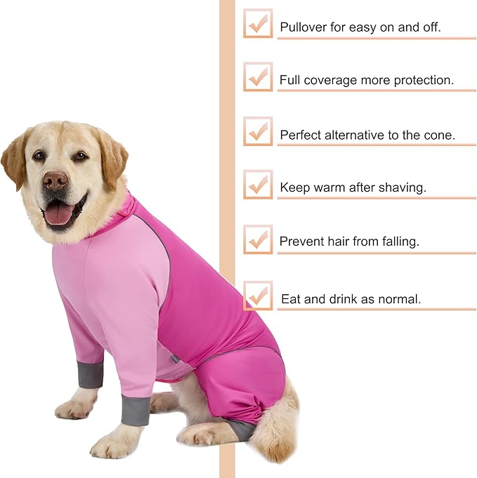 Dog Onesie Coat - Water-Repellent & Stretchable, Dirt-Resistant Outdoor Puppy Suit with Reflective Strips | Controls Shedding | for Small, Medium, Large Dogs (Fuchsia Pink, 2XL(Weight 25-35 lbs))