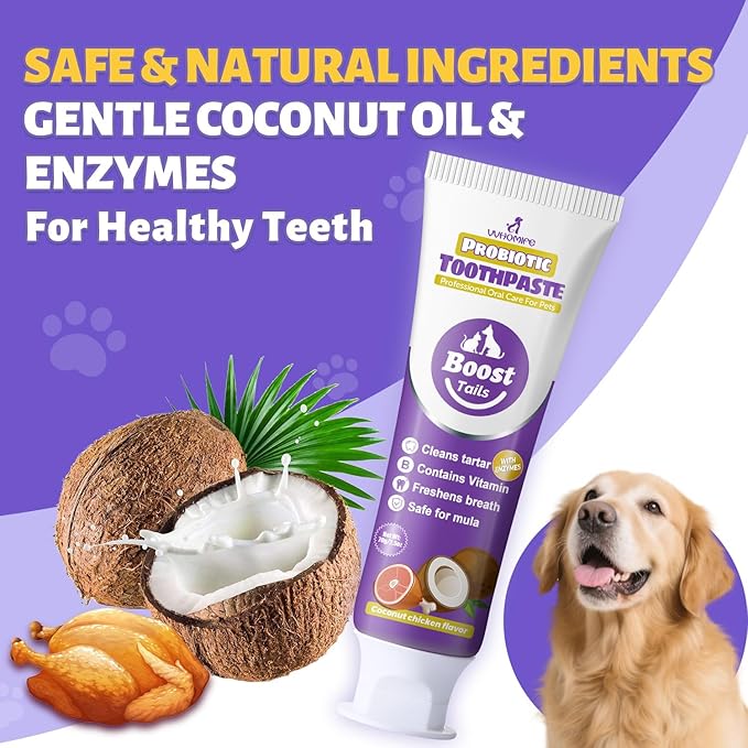 Premium Dog Oral Care Kit - Natural Coconut Chicken Flavored Toothpaste,Dual Head Toothbrush and Finger Toothbrush for Dogs,Plaque Prevention,Tartar Control.2.5oz(Pack of 1)
