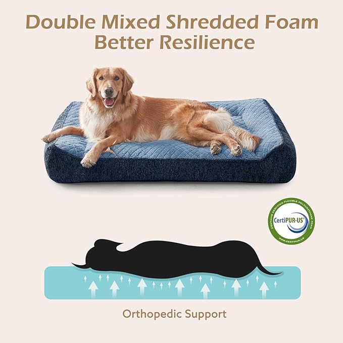 JOEJOY XL Orthopedic Dog Bed for Large Dogs Up to 80lbs - Extra Thick Foam Pet Bed Sofa with Bolster Sides, Large Sized Dog Bed with Removable Washable Cover, Non-Slip Bottom, Blue (42"x30")