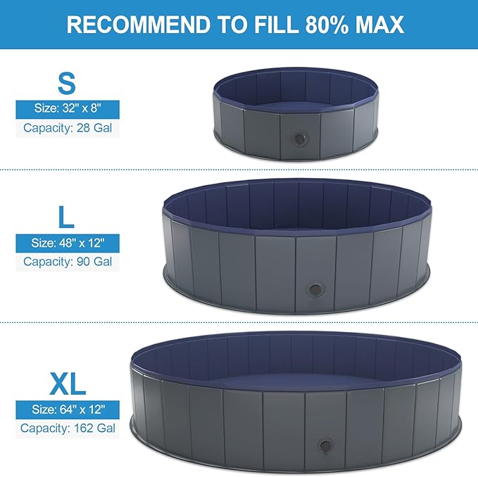 Niubya Foldable Dog Pool, Collapsible Hard Plastic Dog Swimming Pool, Portable Bath Tub for Pets Dogs and Cats, Pet Wading Pool for Indoor and Outdoor, 32 x 8 Inches