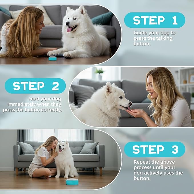 Voice Recording Button, Talking Buttons for Pet Communication, 24 Seconds Record & Playback, Set of 2 Recordable Buttons for Dog, Cat, Pet Training, Funny Gift for Home、Classroom、Party, Blue