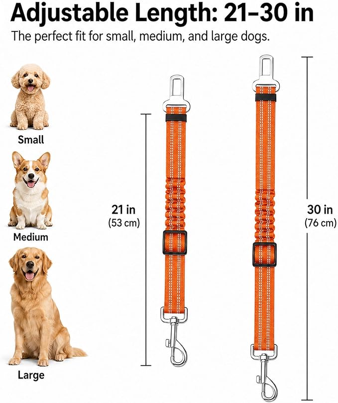 Dog Seat Belt 2Pcs, Retractable Pet Car Harness, Adjustable Dog SeatBelts for Vehicle, Nylon Pet Safety with Elastic Bungee