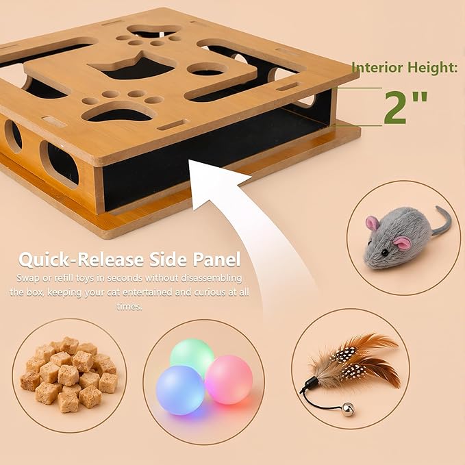 NEW Cat Nail File Enrichment Box, Scratch Puzzle with Sandpaper Surface, Stress-Free Nail Care Alternative, Interactive Maze Scratcher with Bell Ball for Indoor Cats