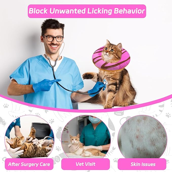 Seyezo Cat Cone Collar Soft, Adjustable Cat Recovery Collars Kitten Cones to Stop Licking, Cute Donut E Collar After Surgery, Anti-Lick Recovery Elizabethan Collar for Kittens (Pink, Small)