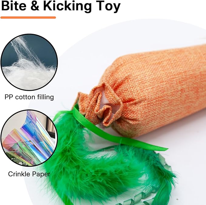 Carrot Catnip Toys with Crinkle Paper for Indoor Cats to Keep Them Busy, Soft Linen, Interactive Cat Feather Toys for Kitten Kicking, Teething, Exercise, Catmint Toys for All Breeds (1 PCS)