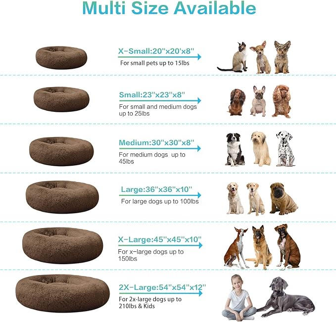 SAVFOX 36 inches Calming Donut Dog Bed - 3X Durable Plush Faux Fur, Machine Washable & Non-Slip, Fits up to 100 lbs, Brown