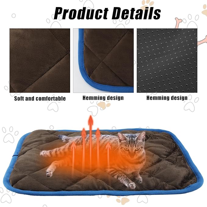 Lasuroa 2pcs Self Heating Pet Mat, 16x20 Inch Warm Cat Bed Mat, Non Skid Thermal Pads for Puppy Rabbit in Winter (Brown)