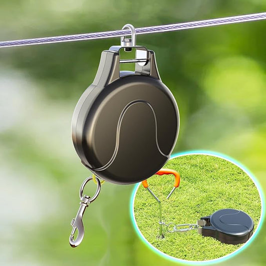 30ft Retractable Dog Leash, 2-in-1 Retractable Dog Lead for Zipline, Aerial Run Cable Trolley Or Stake Anchor, No Tangle Lead Reel for Camping Or Yard (1)