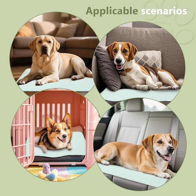 SOMOYA Dogs Cooling Mat (Q-Max>0.45) Pet Cool Pads Blanket Sleeping Kennel Mat,Washable Ice Silk Sleep Mat Pad Breathable for Large Dogs Cats (Green, Large (27.5x39.3 in)