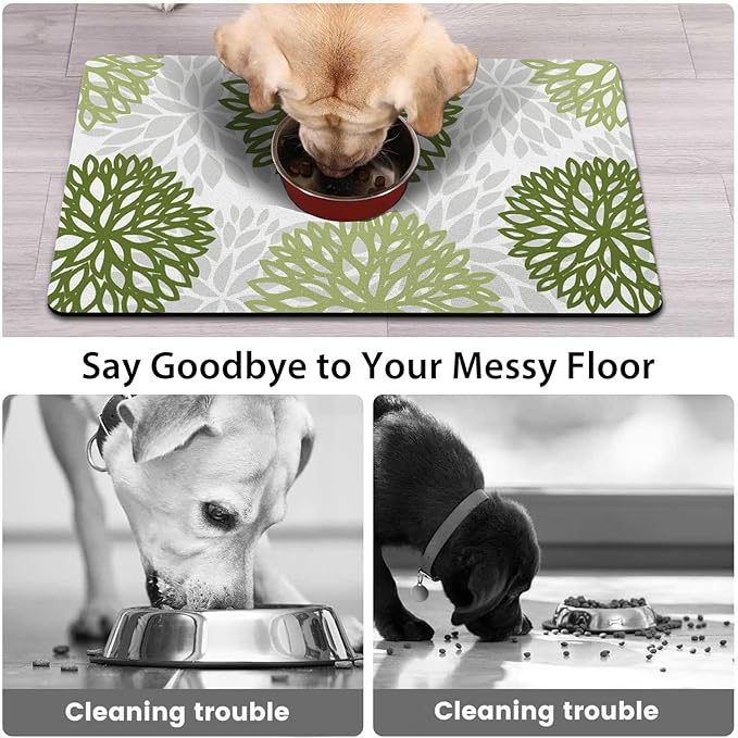 Dog Food Mats 2 Pack for Floors, Absorbent and Quick-Drying Pet Cat Food Mat,Anti-Fouling and Easy-to-Clean Pet Feeding Mat,Dog Bowl Mat for Messy Drinking Water Bowls 12"x 20"+18x24