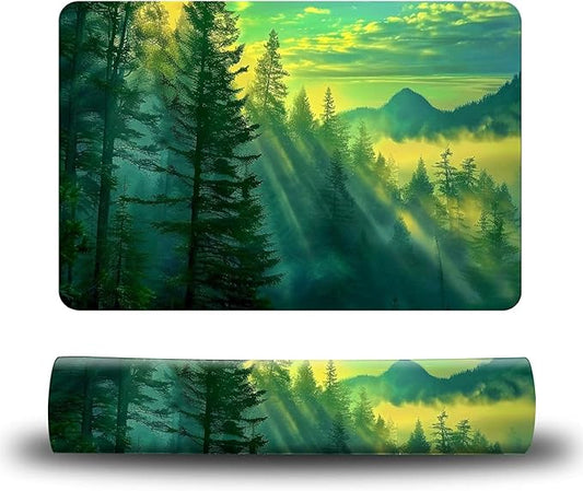 Dog Food Mat, 15.7" x 23.6" Absorbent Pet Feeding Mat for Food and Water, Waterproof Diatom Mud Pet Placemat with Non-Slip Rubber Backing, Easy Clean Cat Bowl Mat for Floors - Green Forest